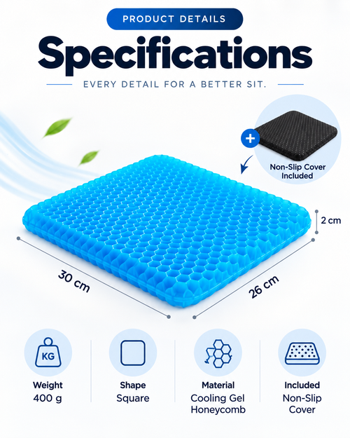 Cooling gel seat cushion dimensions and specifications