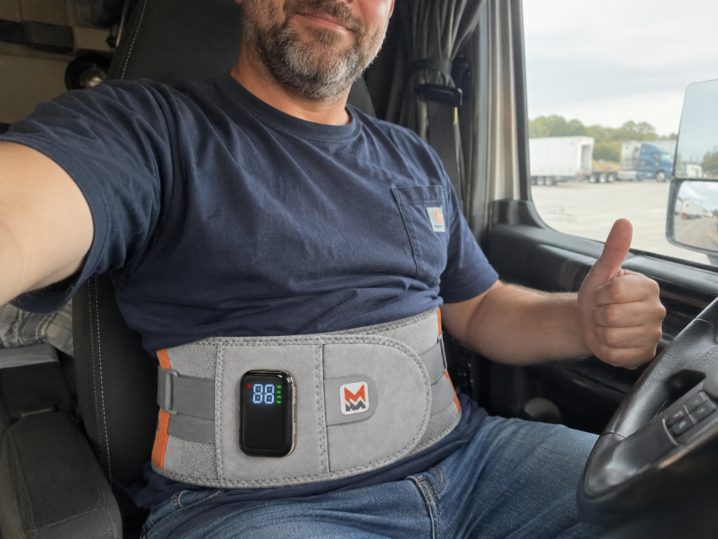 Mike Reynolds wearing LumbarRelief in his truck